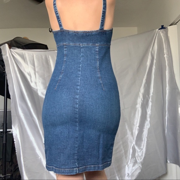 SOLD- 90s Denim Bodycon Dress - Picture 4 of 5